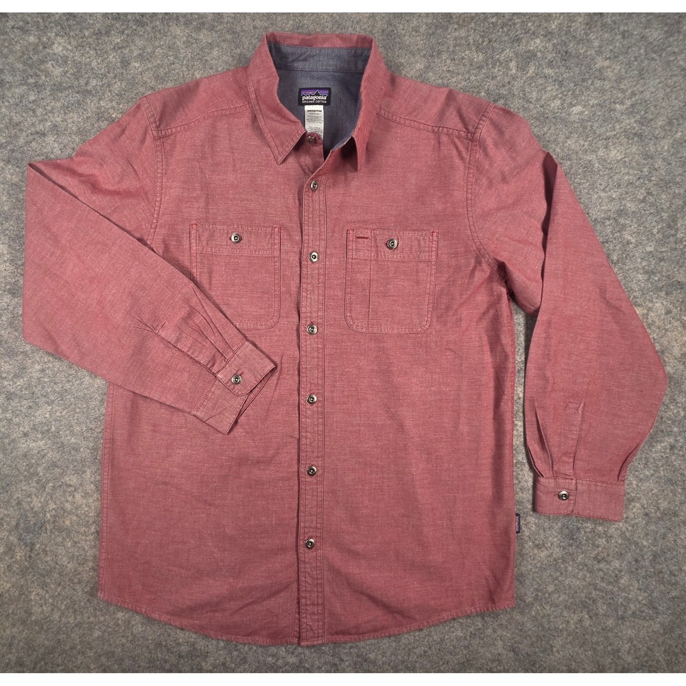 Patagonia Mens Medium Red Organic Cotton Workwear Metal Button Up Shirt